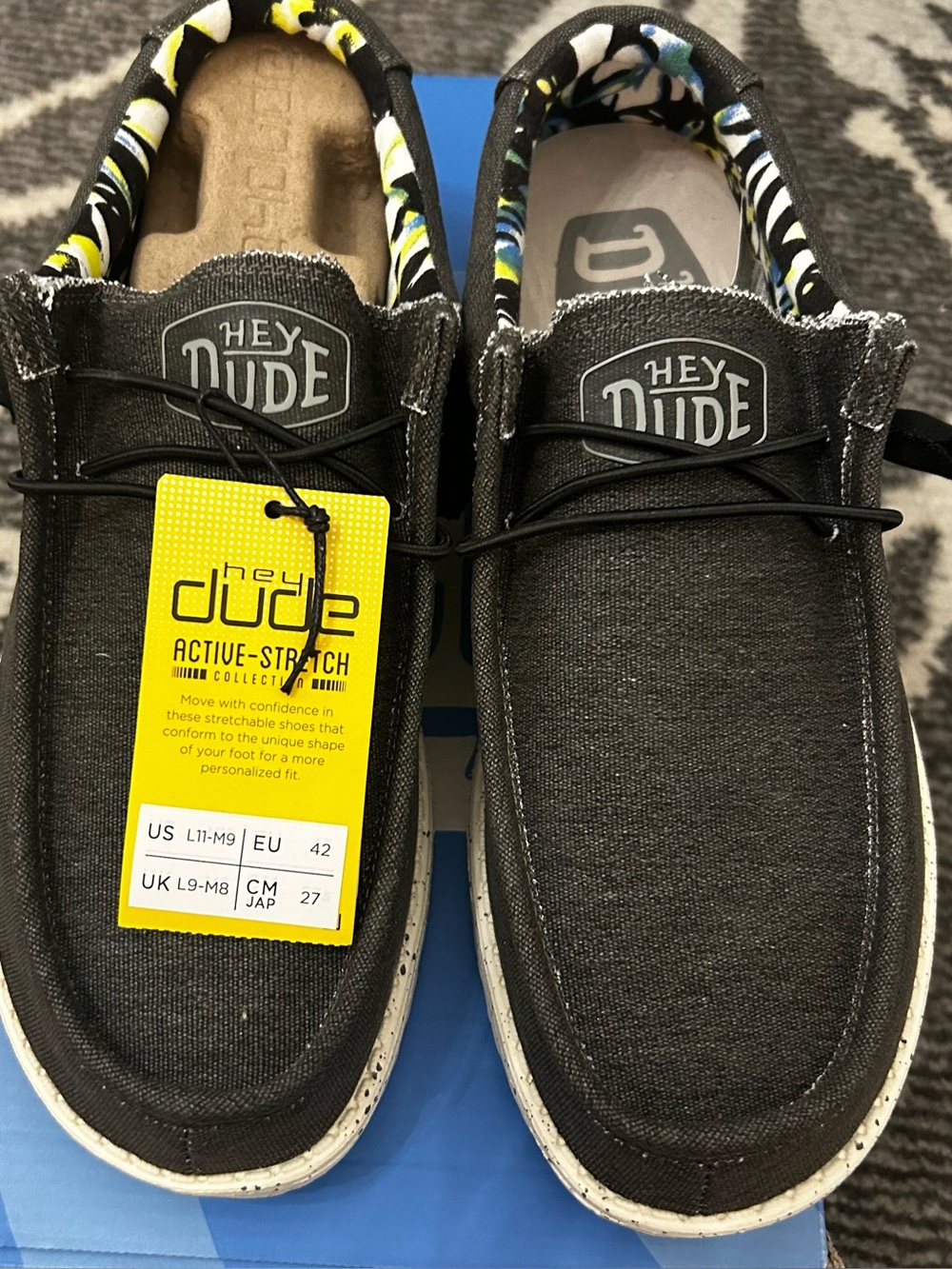 Hey Dude Men's Black Wally Stretch Casual Shoes Size 9